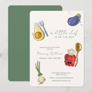 Cute Whimsical Little Chef Vegetables Baby Shower Invitation