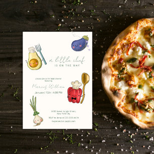 Cute Whimsical Little Chef Vegetables Baby Shower Invitation