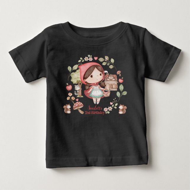 Cute Whimsical Little Red Riding Hood Birthday  Baby T-Shirt (Front)