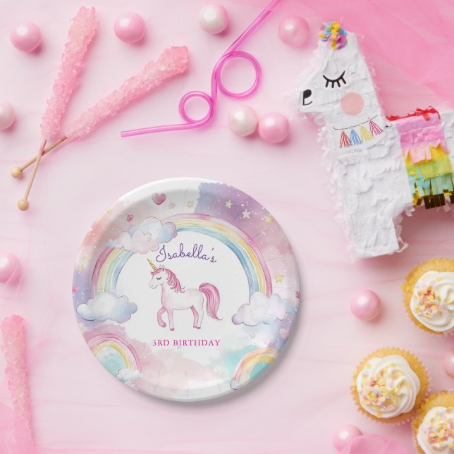 Cute Whimsical Magical Unicorn Rainbow Paper Plate (Party)