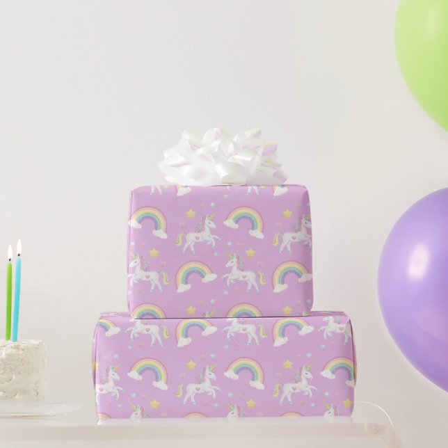 Cute Whimsical Magical Unicorn Rainbow  Wrapping Paper (Party Gifts)