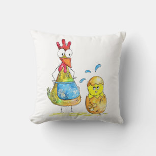 Cute Whimsical Mama Chicken with Baby Cushion