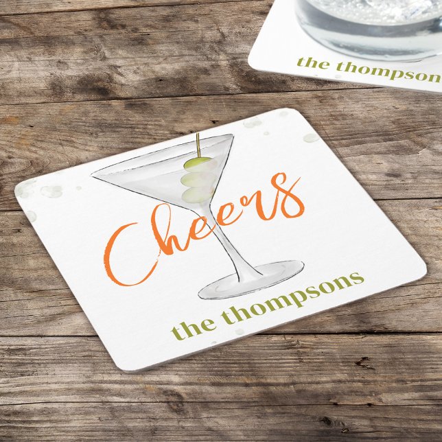 Cute Whimsical Martini Cocktail Simple Party Square Paper Coaster (Creator Uploaded)