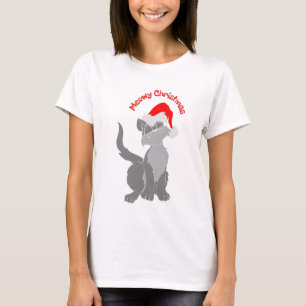 Cute Whimsical Meowy Christmas Santa Cat T-Shirt