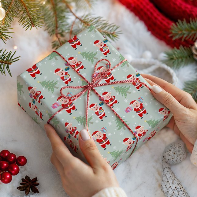 Cute Whimsical Merry Christmas Pigs Pattern Green Wrapping Paper (Creator Uploaded)