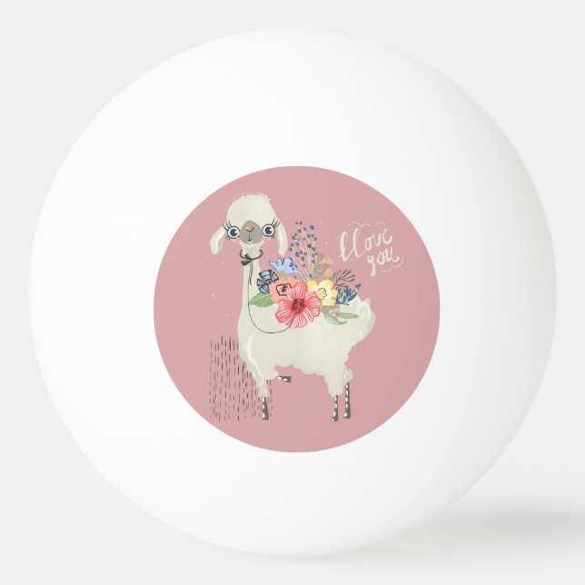 Cute Whimsical Modern Floral Llama I Love You Ping Pong Ball (Front)