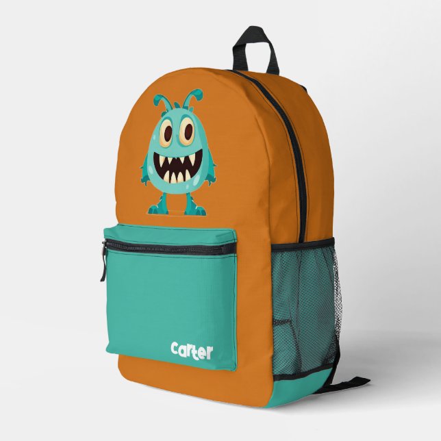 Cute/Whimsical monster/alien Printed Backpack (Back Corner Right)