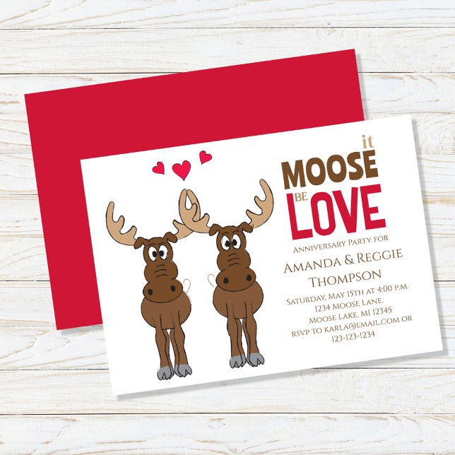Cute Whimsical Moose Anniversary Invitation (Cute whimsical moose theme anniversary invitation.)