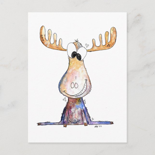 Cute Whimsical Moose Postcard (Front)
