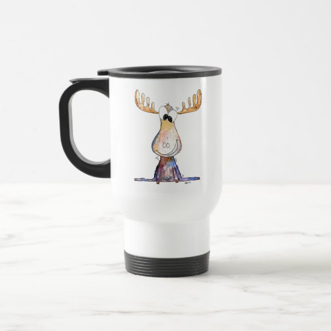 Cute Whimsical Moose Travel Mug (Left)
