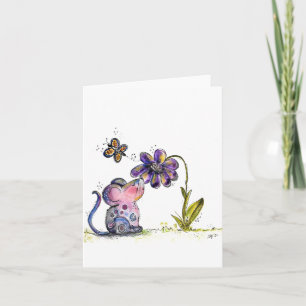 Cute Whimsical Mouse and Flower Card