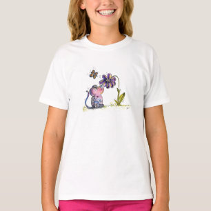 Cute Whimsical Mouse and Flower T-Shirt