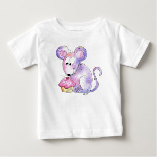 Cute Whimsical Mouse with a Cupcake Baby T-Shirt
