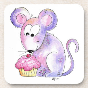 Cute Whimsical Mouse with a Cupcake Coaster
