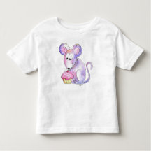Cute Whimsical Mouse with a Cupcake