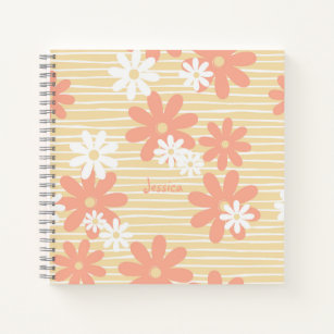 Cute Whimsical Orange And White Yellow Floral  Notebook