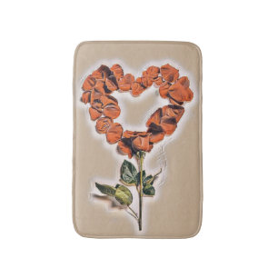 Cute Whimsical Orange Rose flower Heart  Bath Mat