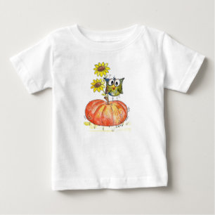 Cute Whimsical Owl on Pumpkin Baby T-Shirt