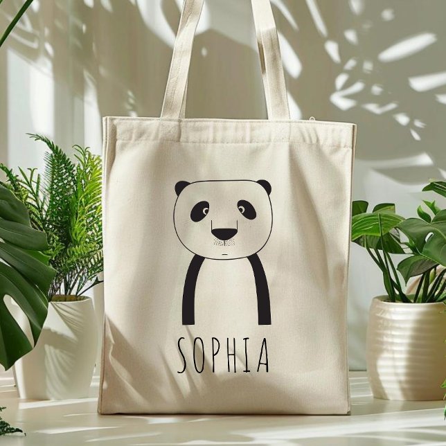 Cute Whimsical Panda Black White Personalised Kids Tote Bag (Creator Uploaded)