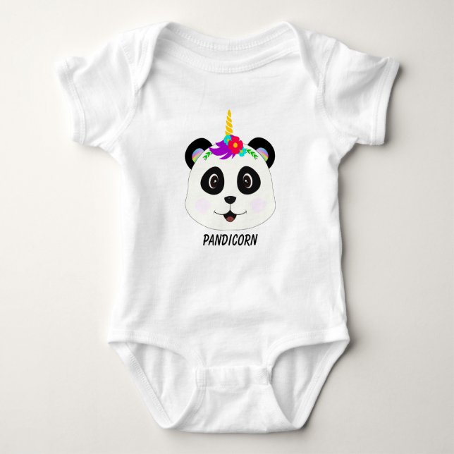 Cute Whimsical Panda Unicorn Pandicorn Baby Bodysuit (Front)