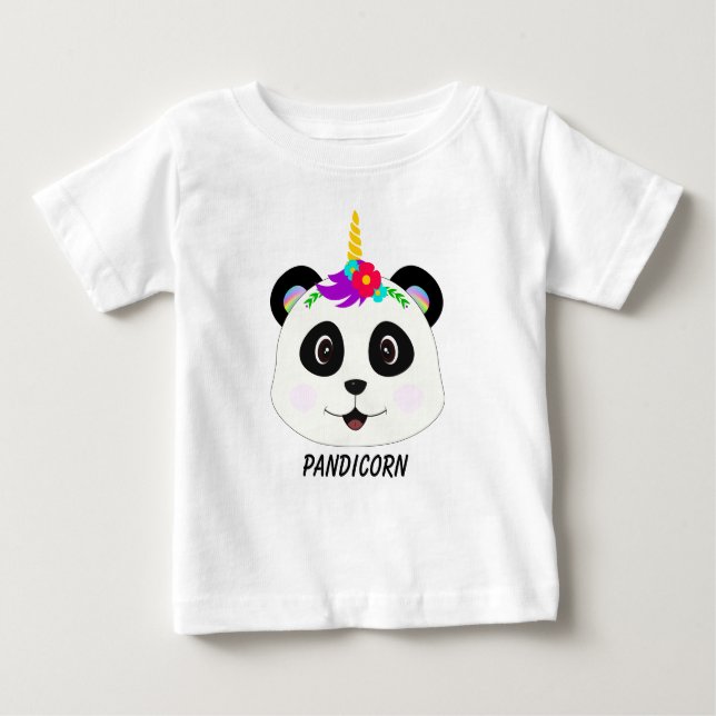 Cute Whimsical Panda Unicorn Pandicorn Baby T-Shirt (Front)