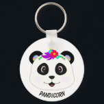 Cute Whimsical Panda Unicorn Pandicorn Key Ring<br><div class="desc">Cute panda face with unicorn flower crown.</div>