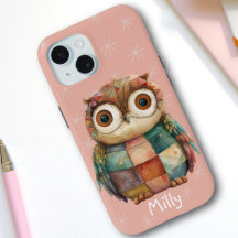 Cute Whimsical Pastel Patchwork Owl Custom Name