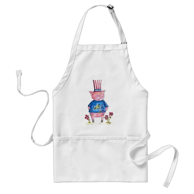 Cute Whimsical Patriotic Pig Standard Apron (Front)