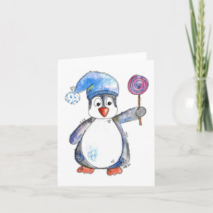 Cute Whimsical Penguin with a Lollipop Card
