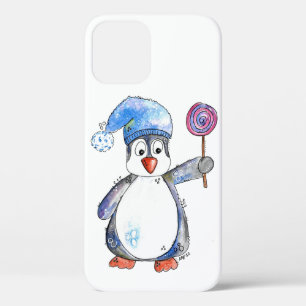Cute Whimsical Penguin with a Lollipop iPhone 12 Case