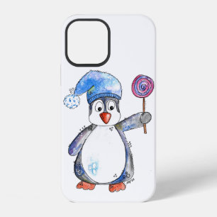Cute Whimsical Penguin with a Lollipop iPhone 12 Case