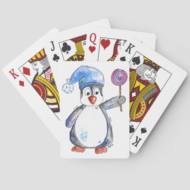 Cute Whimsical Penguin with a Lollipop Playing Cards (Back)