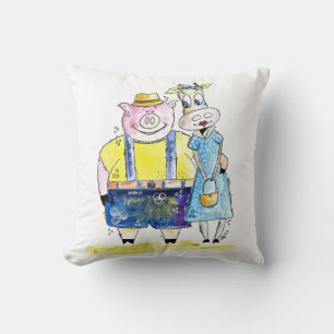 Cute Whimsical Pig and Cow Cushion