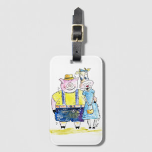 Cute Whimsical Pig and Cow Luggage Tag