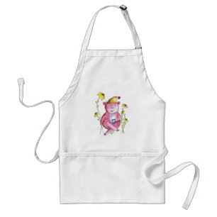 Cute Whimsical Pig Drinking Coffee Standard Apron