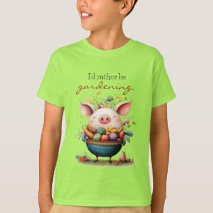 Cute Whimsical Pig "I'd Rather Be Gardening" T-Shirt