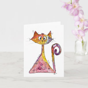 Cute Whimsical Pink Cat Card