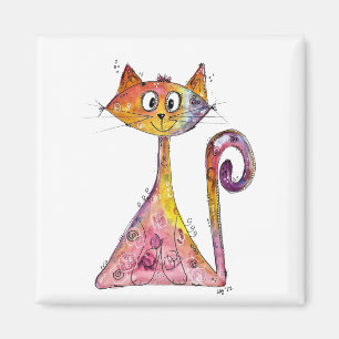 Cute Whimsical Pink Cat Magnet