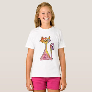 Cute Whimsical Pink Cat T-Shirt