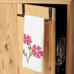 Cute Whimsical Pink Flowers Tea Towel