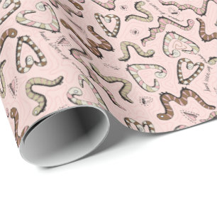 Cute & Whimsical Pink Heart Worm-ing Wishes Baby Wrapping Paper