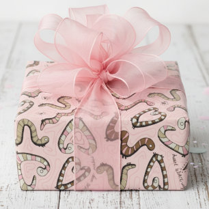 Cute & Whimsical Pink Heart Worm-ing Wishes Baby Wrapping Paper
