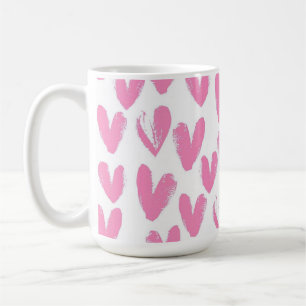 Cute Whimsical Pink Hearts on White Background Coffee Mug