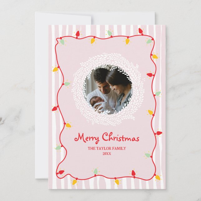 Cute Whimsical Pink Merry Christmas Photo Invitation (Front)