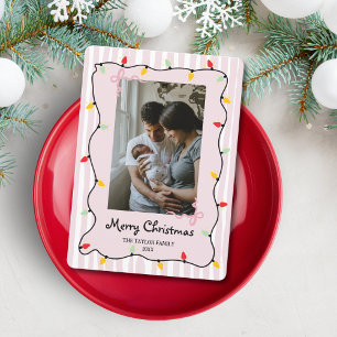 Cute Whimsical Pink Merry Christmas Photo Invitation
