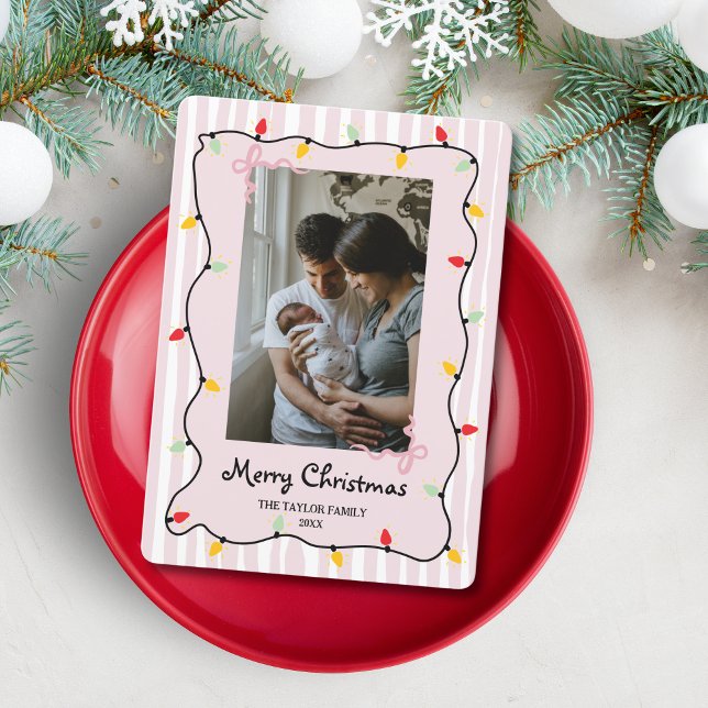 Cute Whimsical Pink Merry Christmas Photo Invitation (Creator Uploaded)