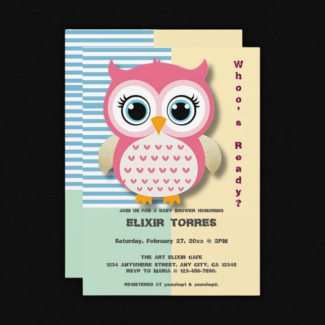 Cute Whimsical Pink Owl Baby Shower Invitation (Creator Uploaded)