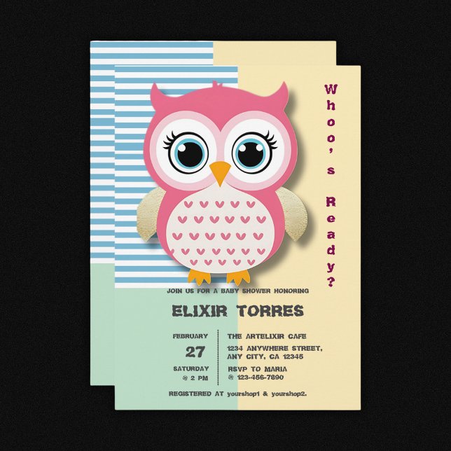 Cute Whimsical Pink Owl Baby Shower Invitation (Creator Uploaded)