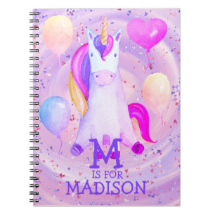 Cute Whimsical Pink Watercolor Unicorn Glitter  Notebook