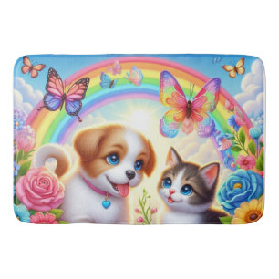 Cute/whimsical puppy/kitten rainbow bath mat